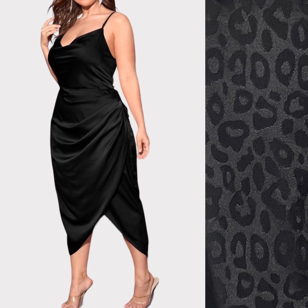 SHEIN - Draped Collar Wrap Satin Jaquard Cami Dress - Black - Size 3XL